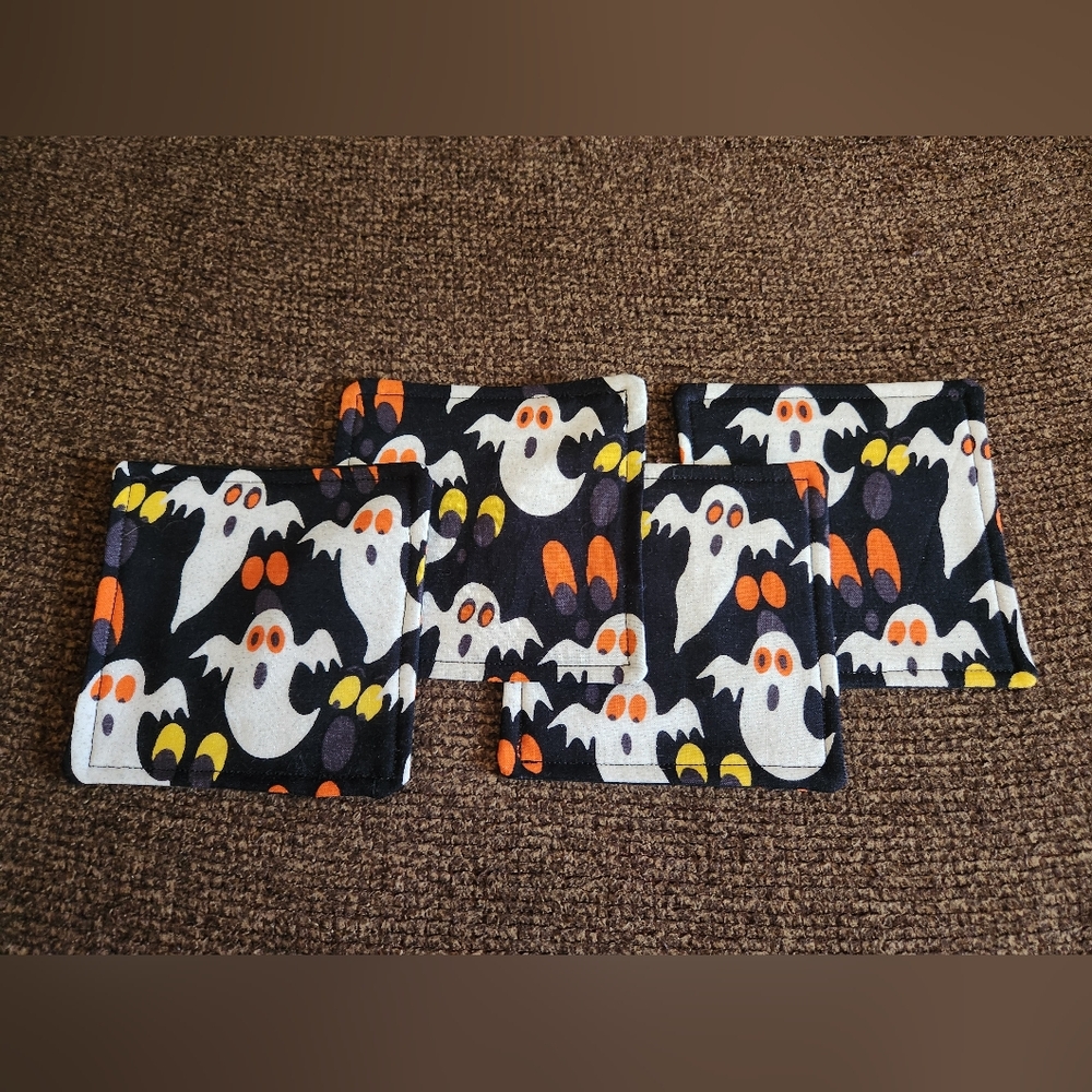 Halloween Coasters Set Of 4 Ghosts Black White Orange New